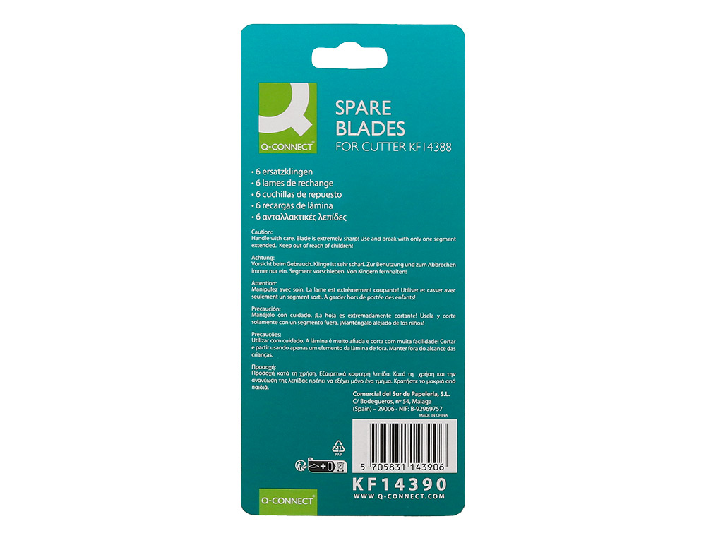 RECARGA X-ATO Q-CONNECT METALICO ESTREITO MODELO KF14388 LAMINA CERAMICA 9 MM BLISTER 6 UNIDADES