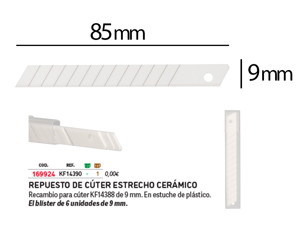 RECARGA X-ATO Q-CONNECT METALICO ESTREITO MODELO KF14388 LAMINA CERAMICA 9 MM BLISTER 6 UNIDADES