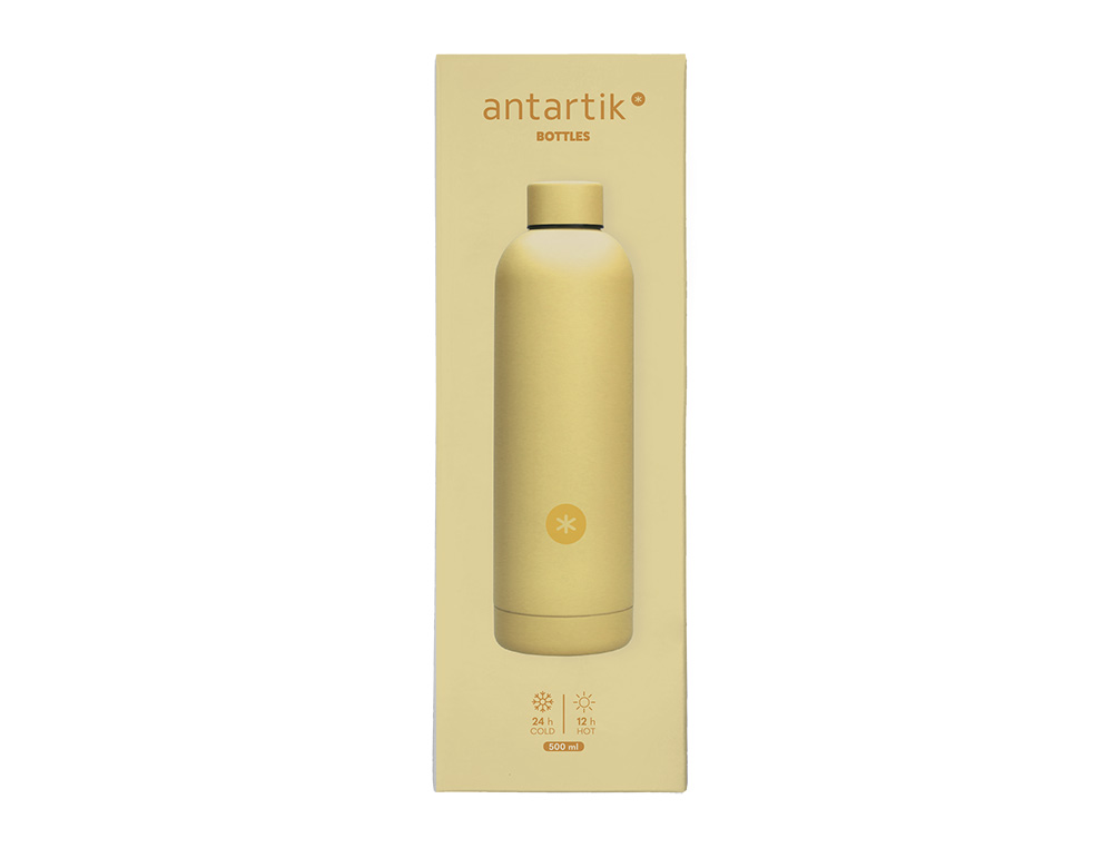 BOTELLA PORTALIQUIDOS ANTARTIK ISOTERMICA ACERO INOXIDABLE LIBRE DE BPA COLOR AMARILLO 500 ML