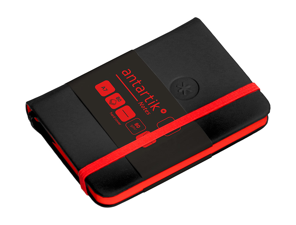 CUADERNO CON GOMILLA ANTARTIK NOTES TAPA DURA A7 HOJAS LISAS NEGRO Y ROJO 80 HOJAS 80 GR FSC