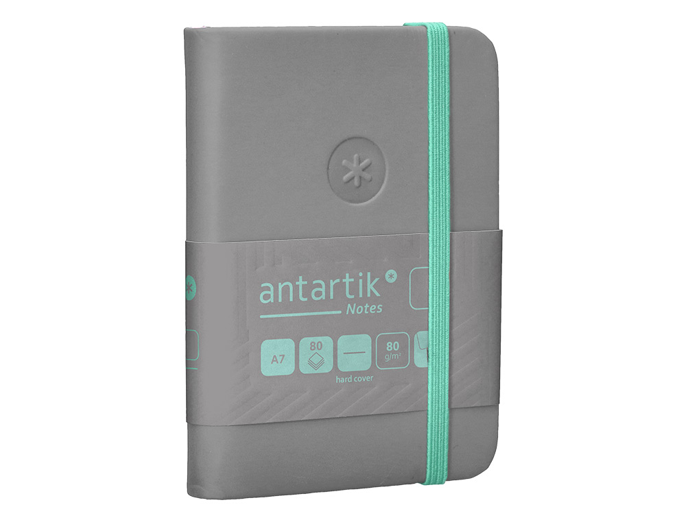 CUADERNO CON GOMILLA ANTARTIK NOTES TAPA DURA A7 HOJAS LISAS GRIS Y TURQUESA 80 HOJAS 80 GR FSC
