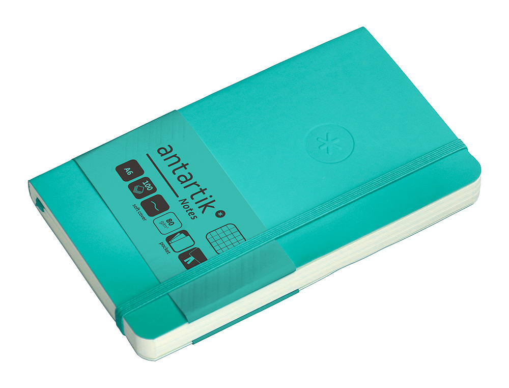 CUADERNO CON GOMILLA ANTARTIK NOTES TAPA BLANDA A6 CUADRICULA TURQUESA 100 HOJAS 80 GR FSC