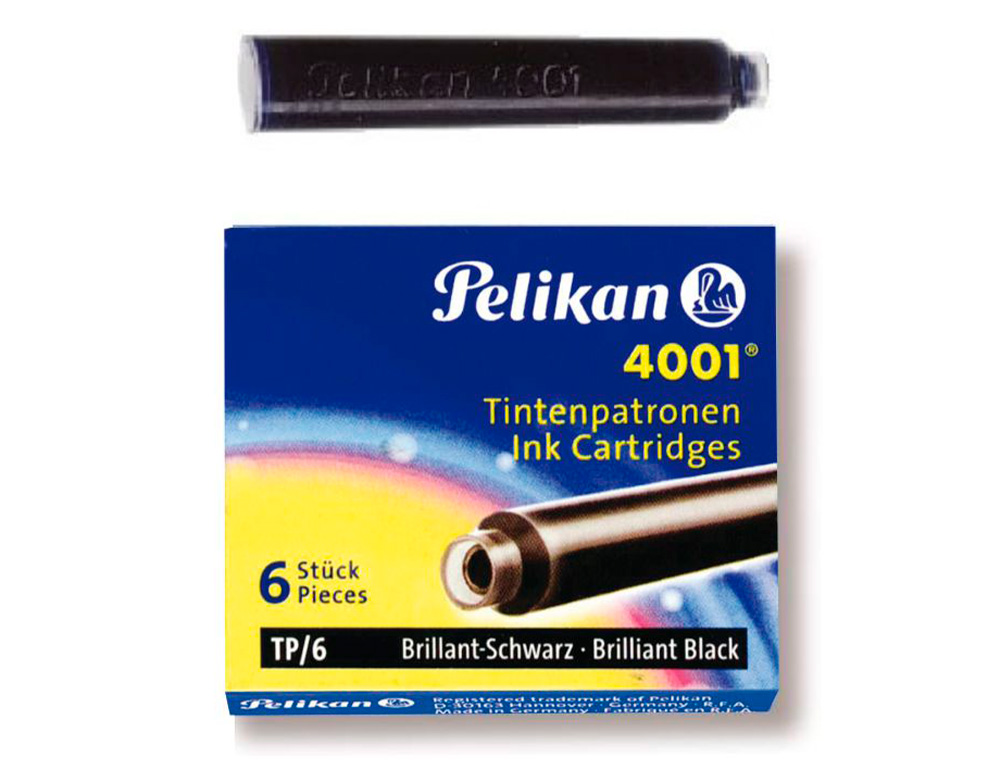 Tinta para plumas pelikan negra caja 6 cartuchos