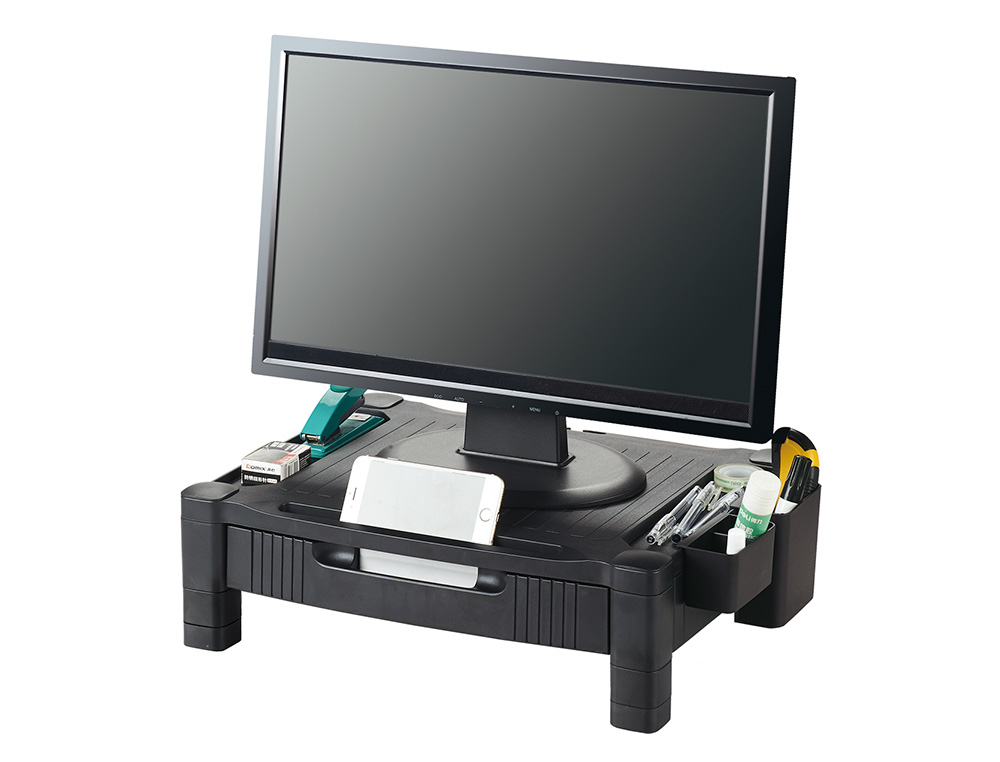 SOPORTE Q-CONNECT PARA MONITOR /IMPRESORA AJUSTABLE ALTURA 10,3CM A 13,3CM CON CAJON COLOR NEGRO 434X336X133 MM
