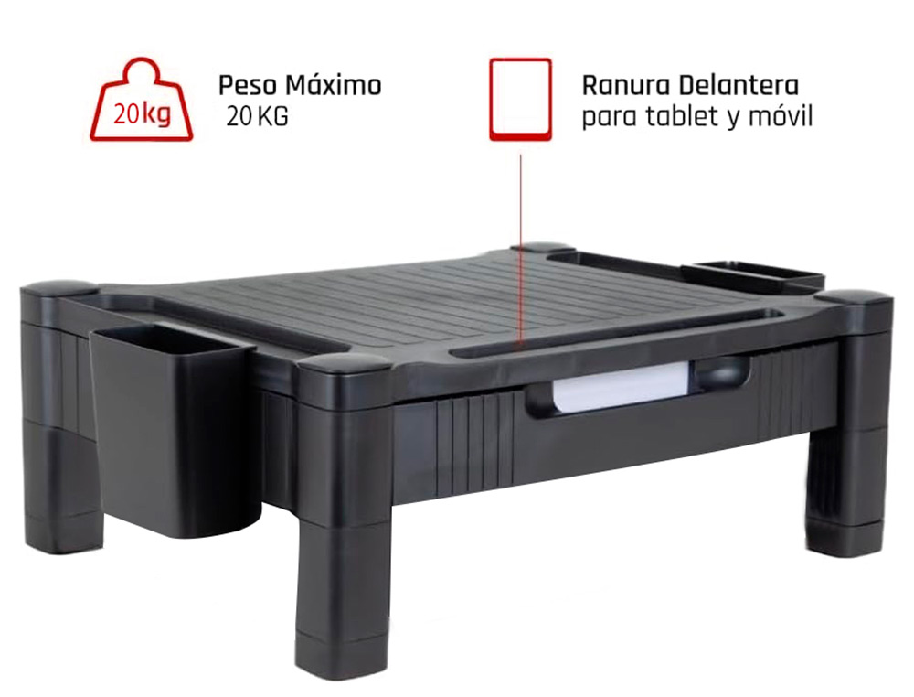 SOPORTE Q-CONNECT PARA MONITOR /IMPRESORA AJUSTABLE ALTURA 10,3CM A 13,3CM CON CAJON COLOR NEGRO 434X336X133 MM