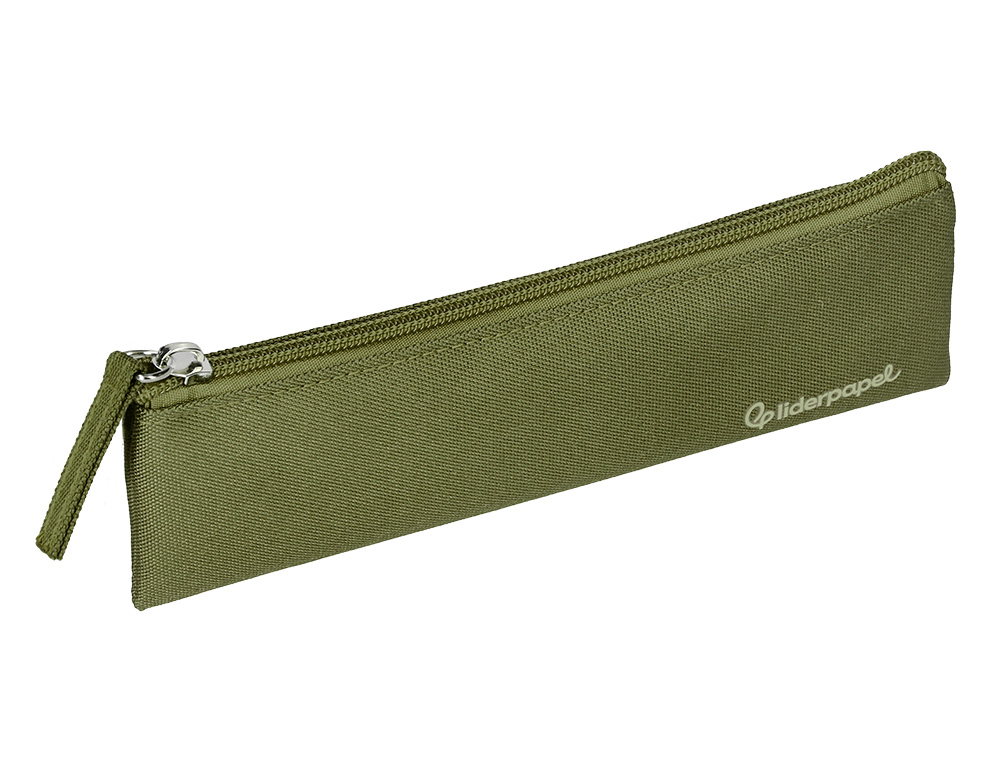 ESTUCHE PORTATODO LIDERPAPEL PLANO ESTRECHO UNA CREMALLERA 200X60 MM VERDE MILITAR