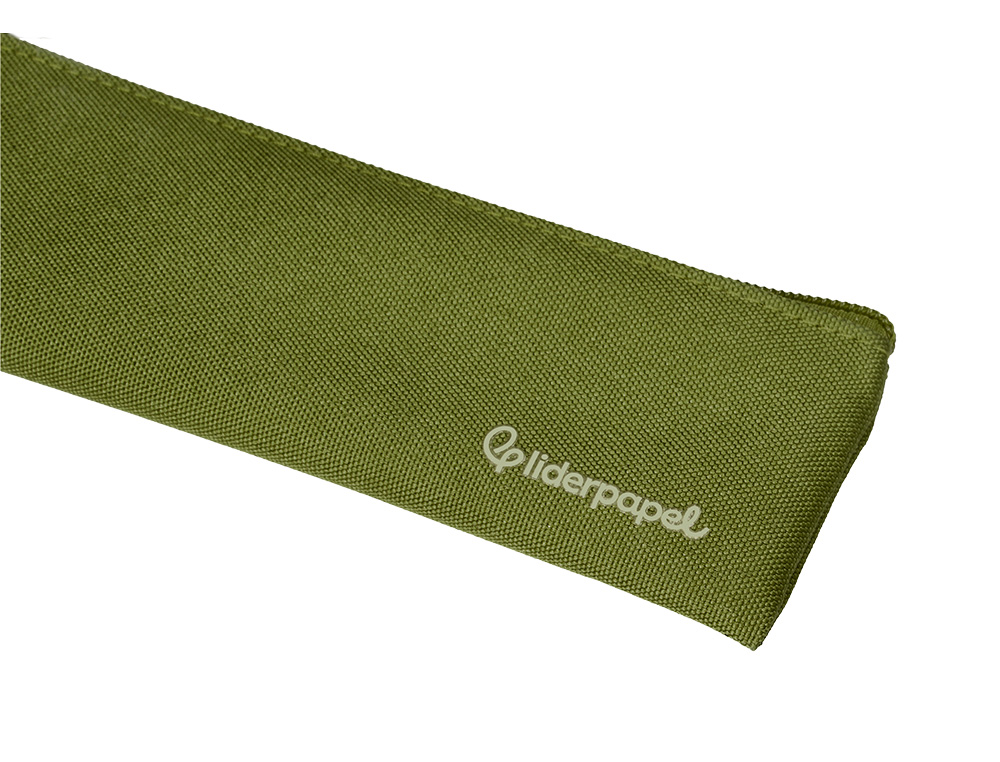 ESTUCHE PORTATODO LIDERPAPEL PLANO ESTRECHO UNA CREMALLERA 200X60 MM VERDE MILITAR