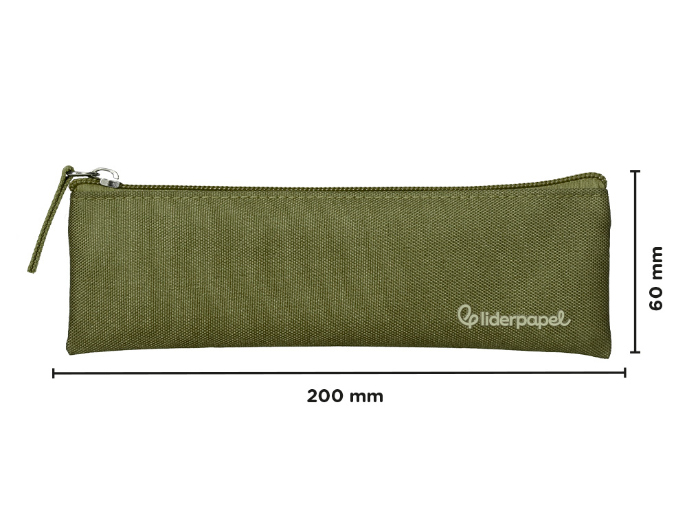 ESTUCHE PORTATODO LIDERPAPEL PLANO ESTRECHO UNA CREMALLERA 200X60 MM VERDE MILITAR