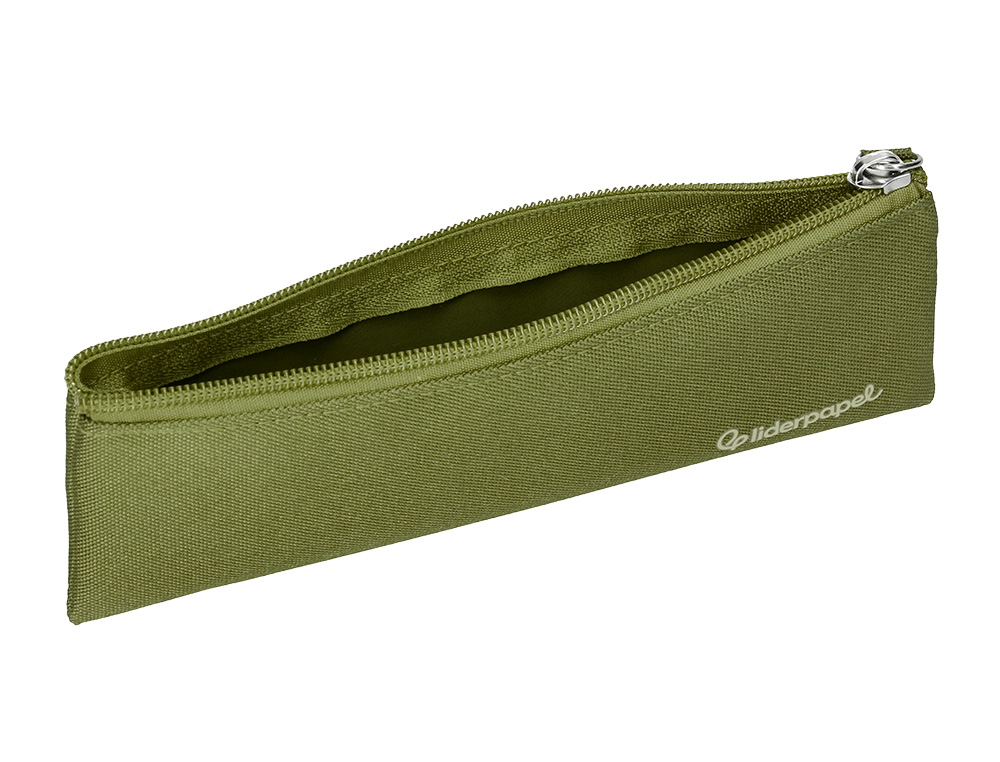ESTUCHE PORTATODO LIDERPAPEL PLANO ESTRECHO UNA CREMALLERA 200X60 MM VERDE MILITAR