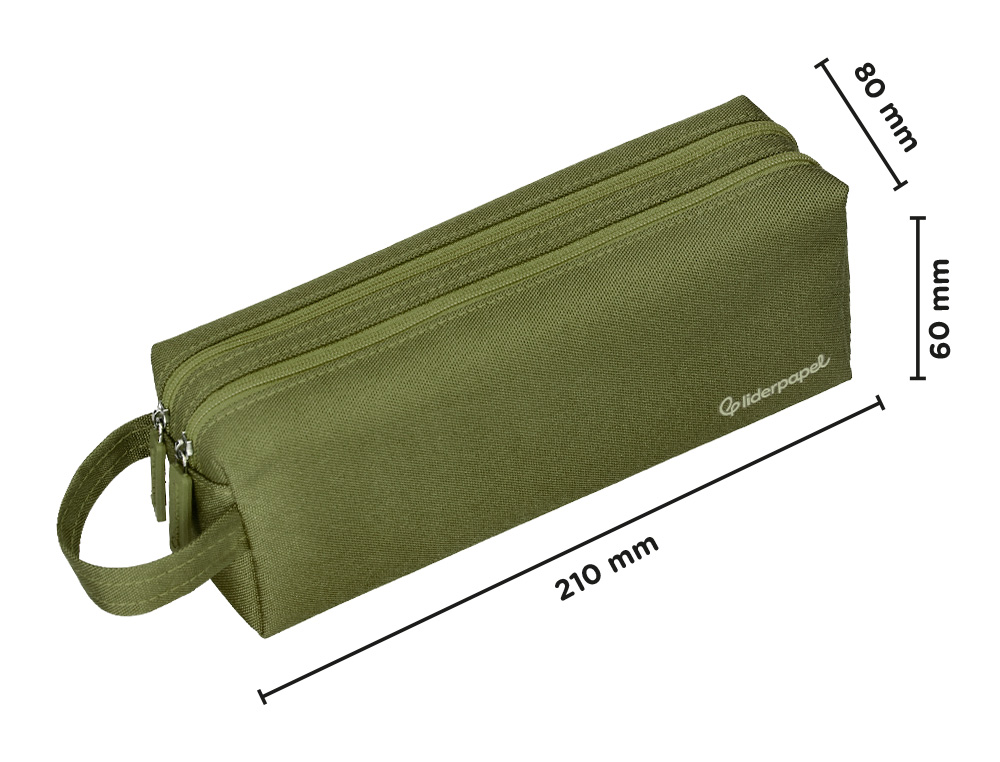 ESTUCHE PORTATODO LIDERPAPEL CLASSIC RECTANGULAR CON ASA 2 CREMALLERAS 210 X80MM VERDE MILITAR