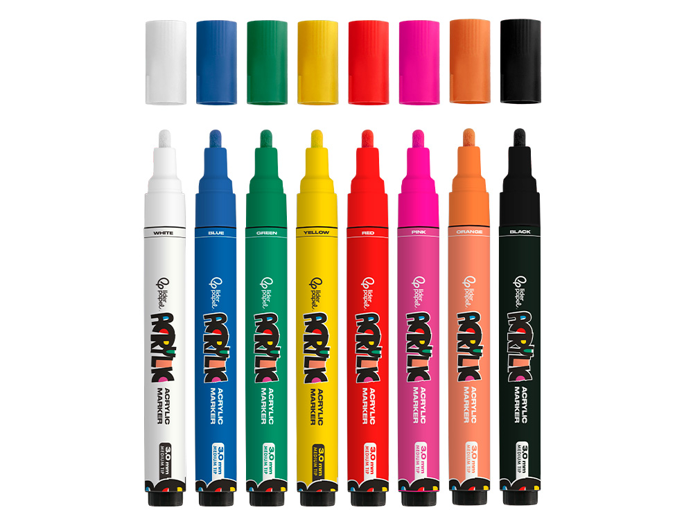 MARCADOR LIDERPAPEL ACRYLIC BASE AGUA TODO TIPO DE SUPERFICIE PONTA REDONDA 3 MM CAIXA DE 8 UNIDADES CORES
