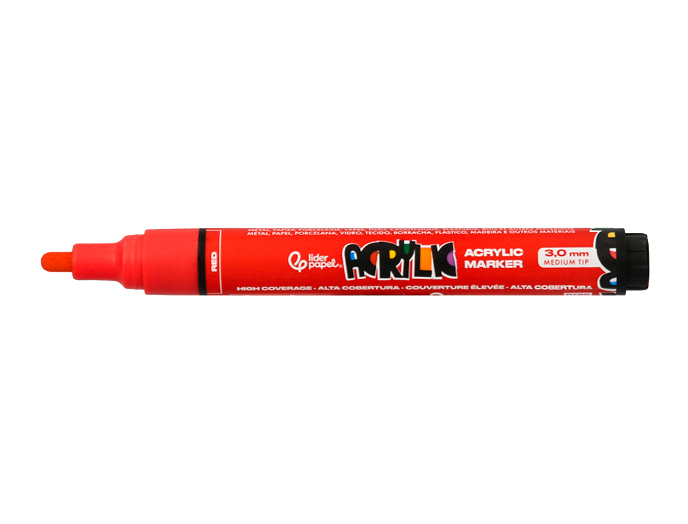 MARCADOR LIDERPAPEL ACRYLIC BASE AGUA TODO TIPO DE SUPERFICIE PONTA REDONDA 3 MM CAIXA DE 8 UNIDADES CORES