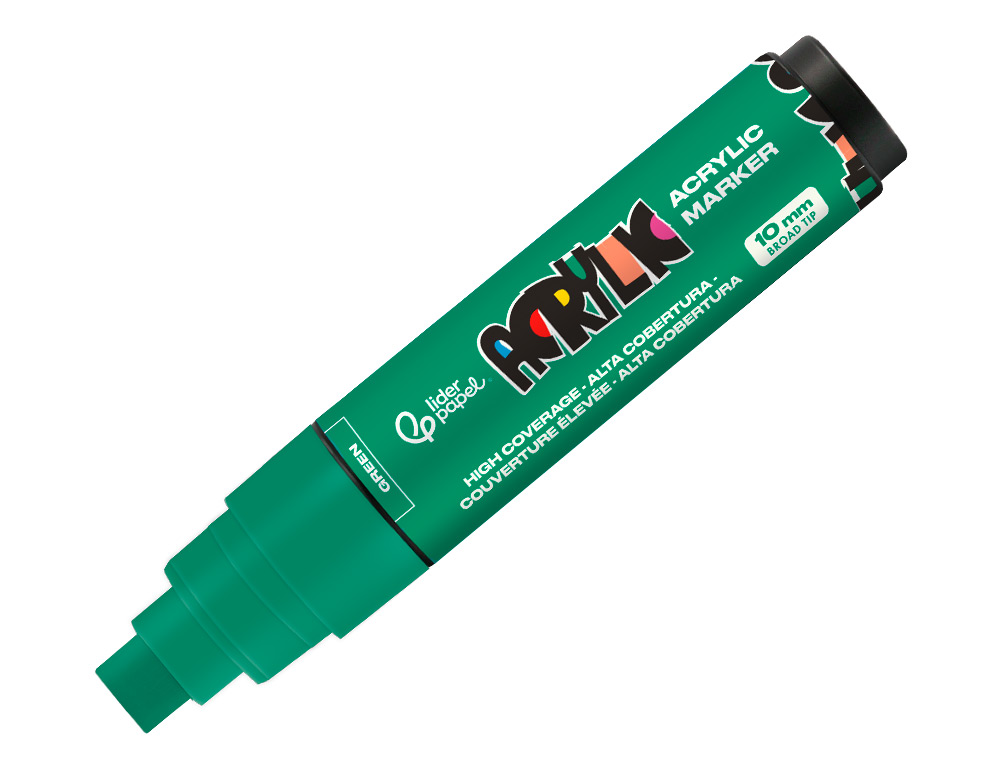 ROTULADOR LIDERPAPEL ACRYLIC BASE AGUA TODO TIPO DE SUPERFICIE PUNTA RECTANGULAR 10 MM VERDE