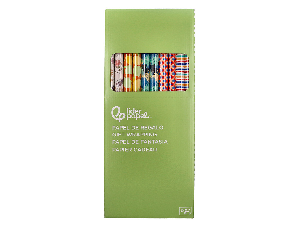PAPEL DE REGALO LIDERPAPEL TODO AÑO ROLLO ANCHO 70 CM LONGITUD 2 MT GRAMAJE 60 GR DISEÑOS SURTIDOS B-2024