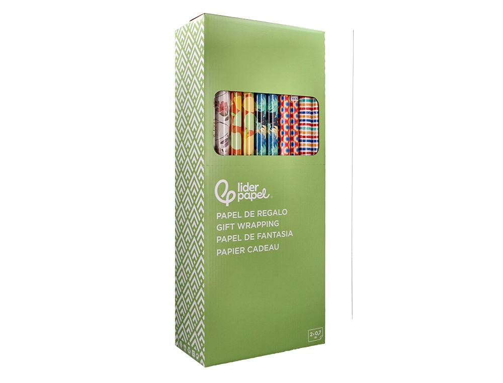 PAPEL DE REGALO LIDERPAPEL TODO AÑO ROLLO ANCHO 70 CM LONGITUD 2 MT GRAMAJE 60 GR DISEÑOS SURTIDOS B-2024