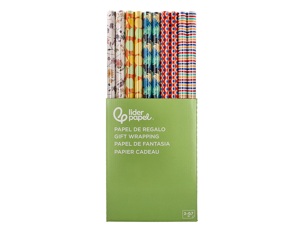 PAPEL DE REGALO LIDERPAPEL TODO AÑO ROLLO ANCHO 70 CM LONGITUD 2 MT GRAMAJE 60 GR DISEÑOS SURTIDOS B-2024