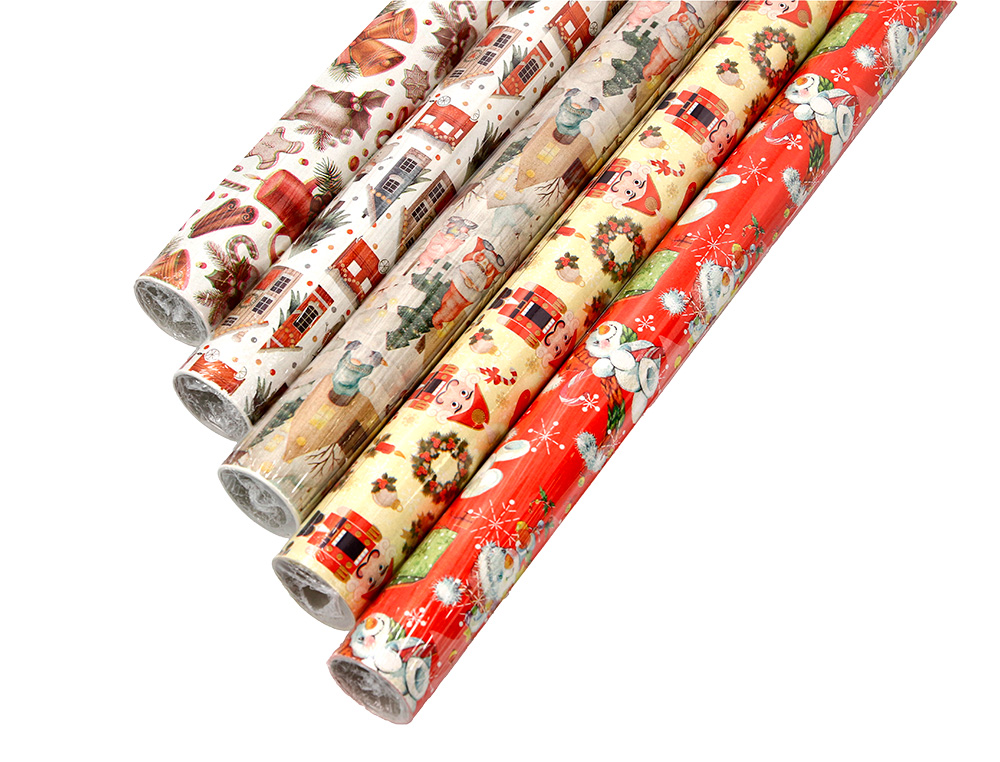PAPEL DE REGALO LIDERPAPEL NAVIDAD ROLLO ANCHO 70 CM LONGITUD 2 MT GRAMAJE 60 GR DISEÑOS SURTIDOS B-2024