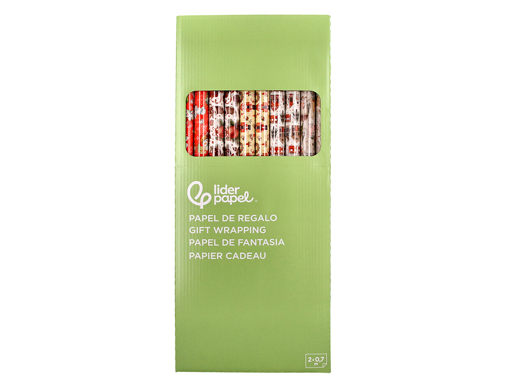 PAPEL DE REGALO LIDERPAPEL NAVIDAD ROLLO ANCHO 70 CM LONGITUD 2 MT GRAMAJE 60 GR DISEÑOS SURTIDOS B-2024