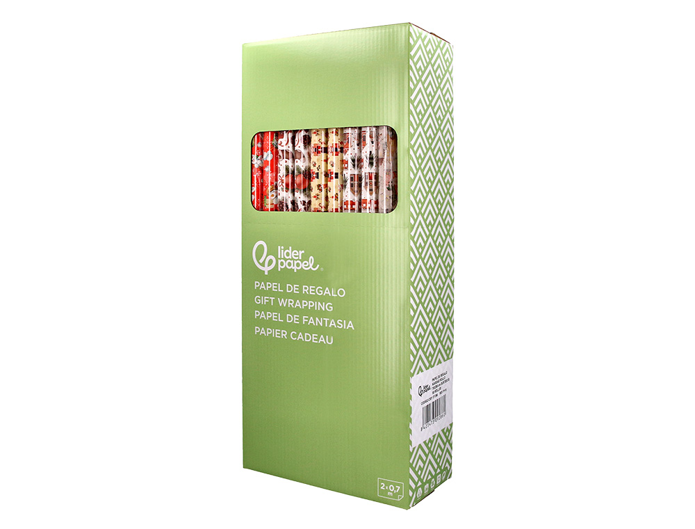 PAPEL DE REGALO LIDERPAPEL NAVIDAD ROLLO ANCHO 70 CM LONGITUD 2 MT GRAMAJE 60 GR DISEÑOS SURTIDOS B-2024