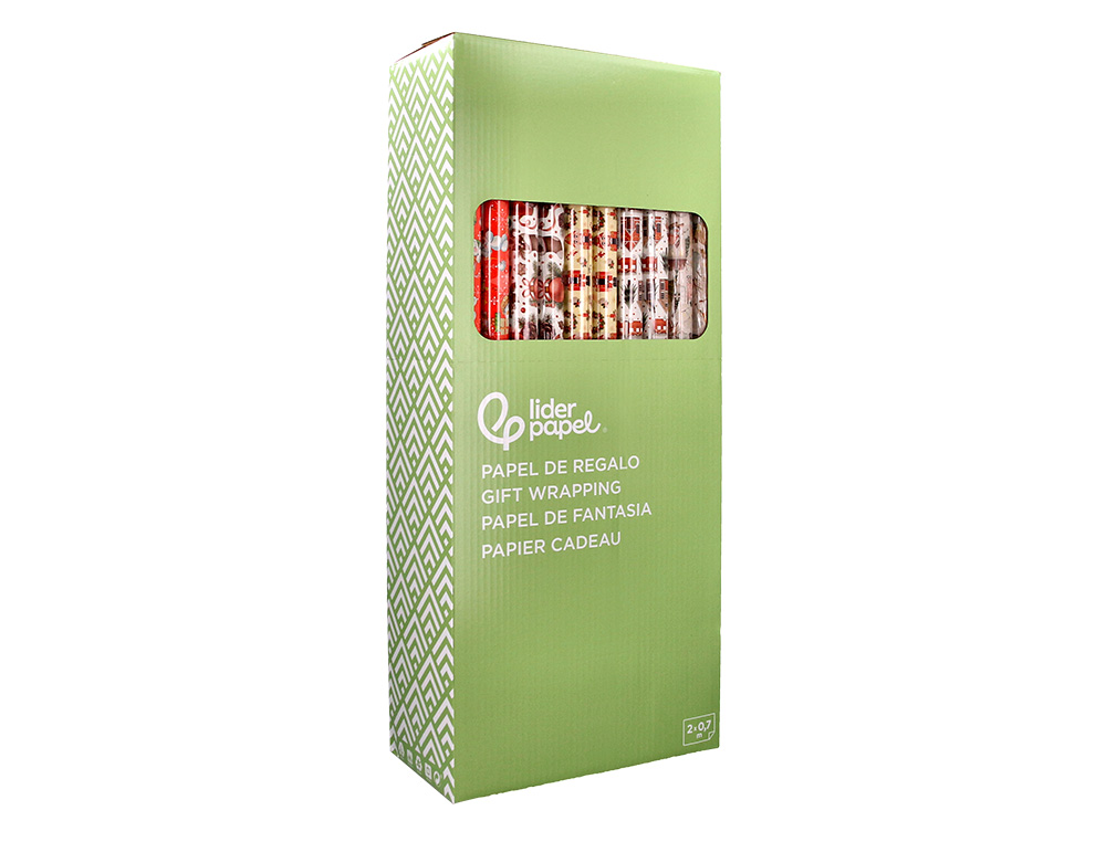PAPEL DE REGALO LIDERPAPEL NAVIDAD ROLLO ANCHO 70 CM LONGITUD 2 MT GRAMAJE 60 GR DISEÑOS SURTIDOS B-2024