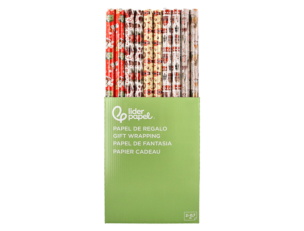 PAPEL DE REGALO LIDERPAPEL NAVIDAD ROLLO ANCHO 70 CM LONGITUD 2 MT GRAMAJE 60 GR DISEÑOS SURTIDOS B-2024