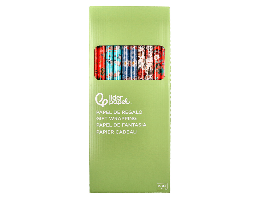 PAPEL DE REGALO LIDERPAPEL NAVIDAD ROLLO ANCHO 70 CM LONGITUD 2 MT GRAMAJE 60 GR DISEÑOS SURTIDOS C-2024