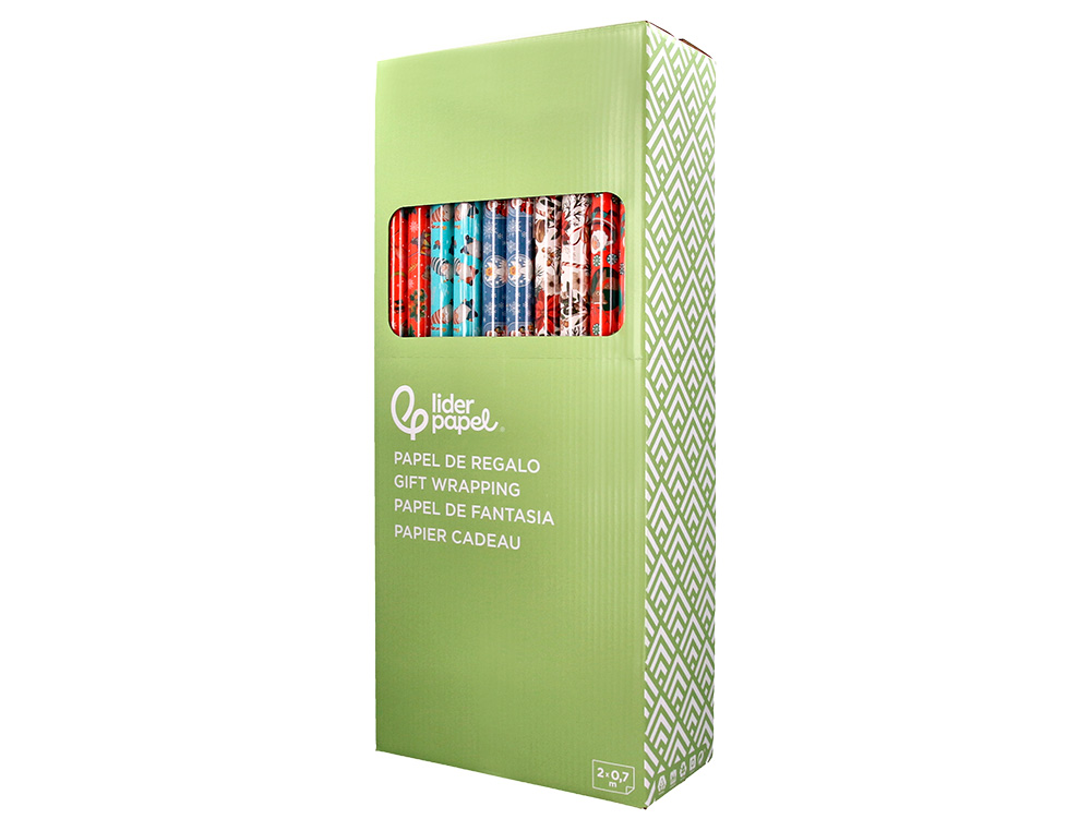 PAPEL DE REGALO LIDERPAPEL NAVIDAD ROLLO ANCHO 70 CM LONGITUD 2 MT GRAMAJE 60 GR DISEÑOS SURTIDOS C-2024