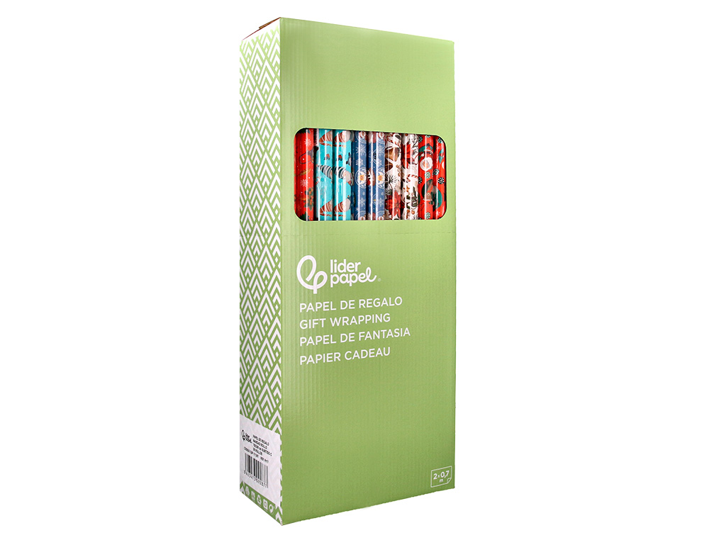 PAPEL DE REGALO LIDERPAPEL NAVIDAD ROLLO ANCHO 70 CM LONGITUD 2 MT GRAMAJE 60 GR DISEÑOS SURTIDOS C-2024