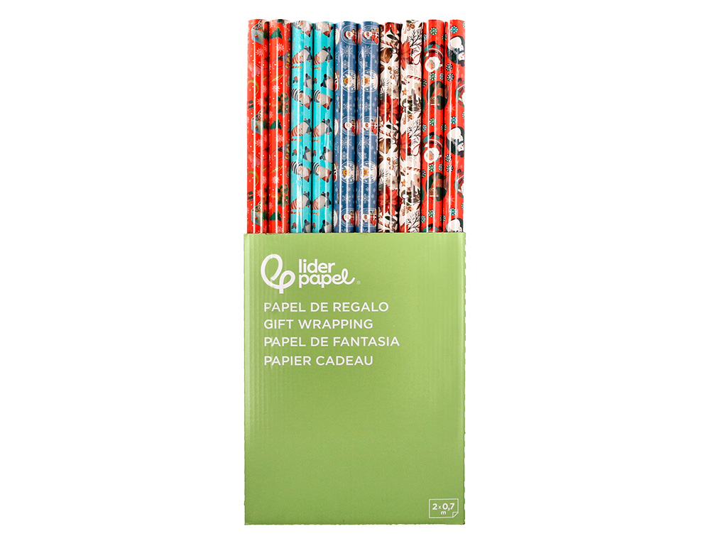 PAPEL DE REGALO LIDERPAPEL NAVIDAD ROLLO ANCHO 70 CM LONGITUD 2 MT GRAMAJE 60 GR DISEÑOS SURTIDOS C-2024