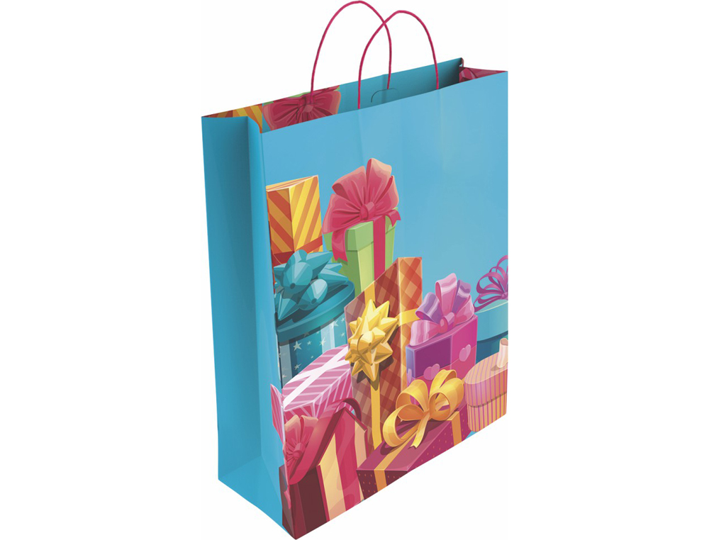 BOLSA PARA REGALO BASIKA PAPEL ESTUCADO 160 GR TODO AÑO CON ASA RETORCIDA TAMAÑO M 27+12X37 CM