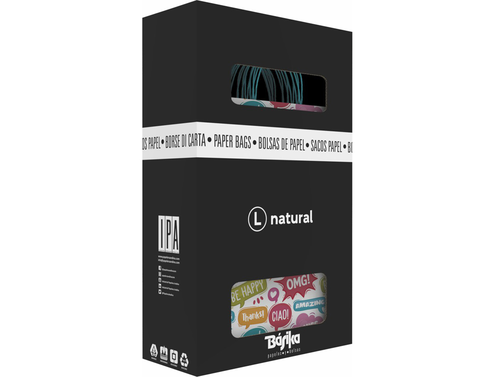 BOLSA PARA REGALO BASIKA PAPEL ESTUCADO 160 GR TODO AÑO CON ASA RETORCIDA TAMAÑO M 27+12X37 CM