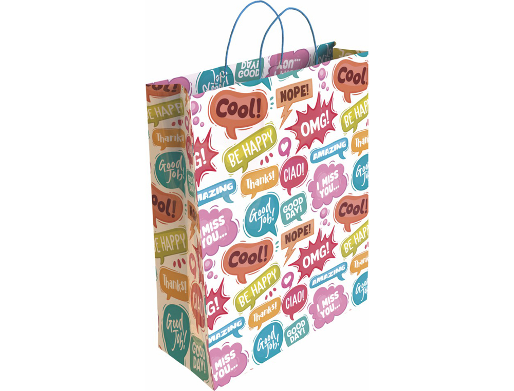 BOLSA PARA REGALO BASIKA PAPEL ESTUCADO 160 GR TODO AÑO CON ASA RETORCIDA TAMAÑO M 27+12X37 CM