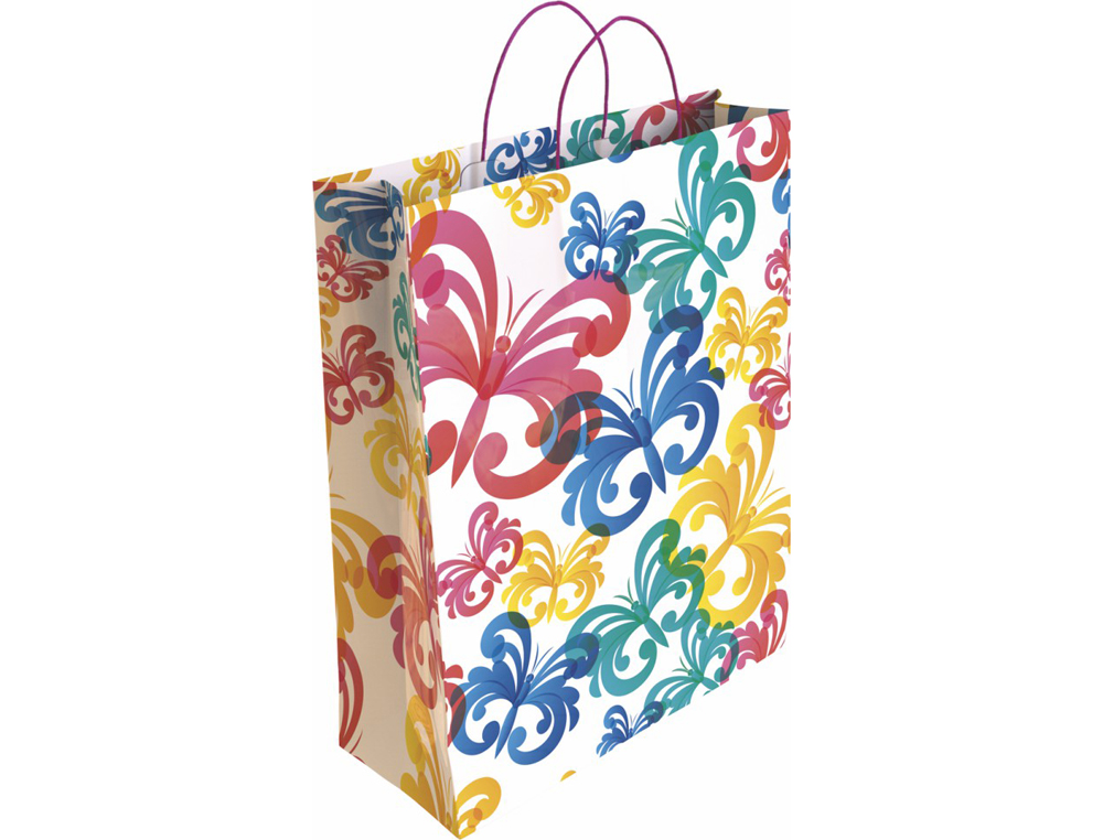 BOLSA PARA REGALO BASIKA PAPEL ESTUCADO 160 GR TODO AÑO CON ASA RETORCIDA TAMAÑO M 27+12X37 CM