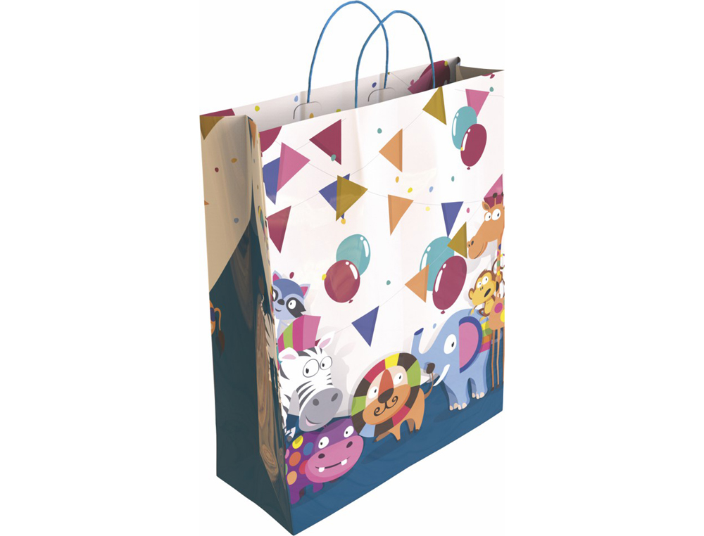 BOLSA PARA REGALO BASIKA PAPEL ESTUCADO 160 GR TODO AÑO CON ASA RETORCIDA TAMAÑO M 27+12X37 CM