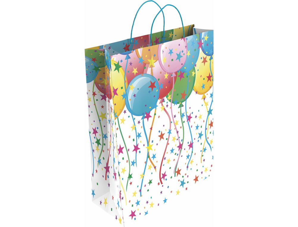 BOLSA PARA REGALO BASIKA PAPEL ESTUCADO 160 GR TODO AÑO CON ASA RETORCIDA TAMAÑO M 27+12X37 CM