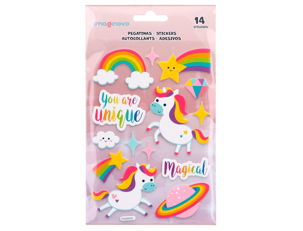 PEGATINAS IMAGINOVO UNICORNIOS MAGIC DREAMS CON RELIEVE 210X130 MM EN BLISTER