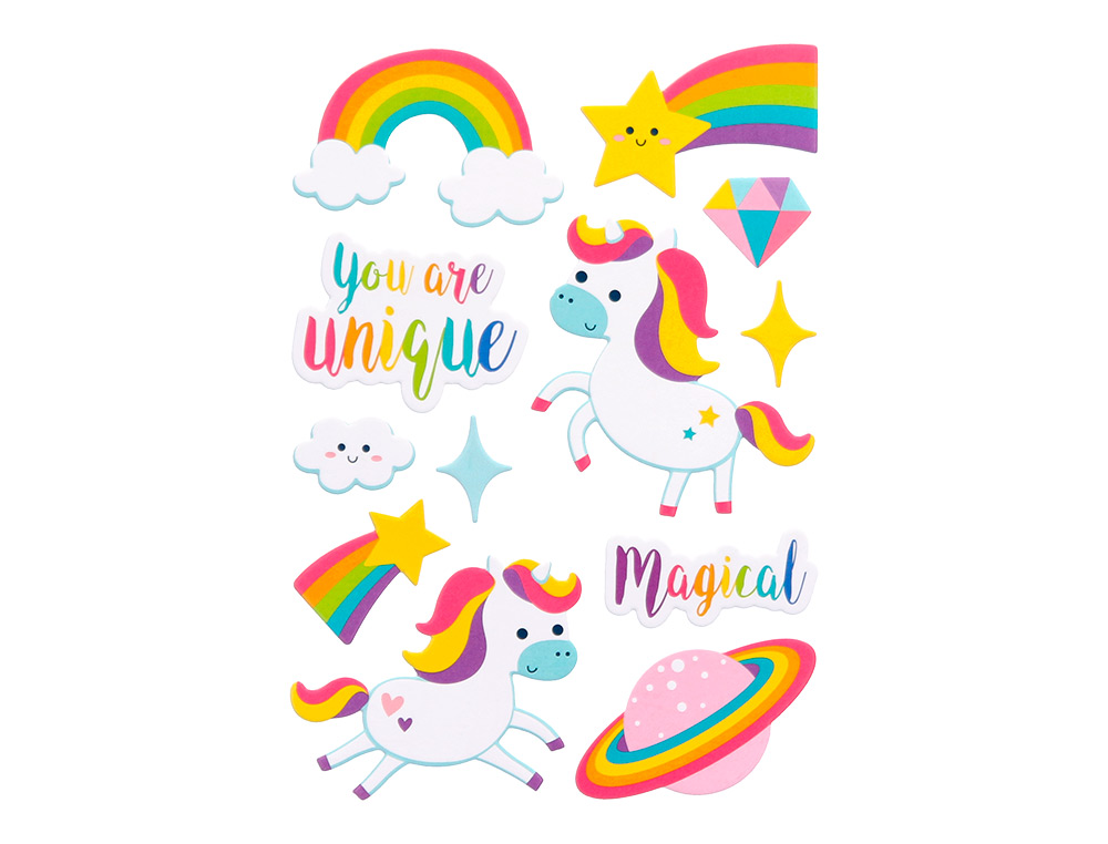 PEGATINAS IMAGINOVO UNICORNIOS MAGIC DREAMS CON RELIEVE 210X130 MM EN BLISTER