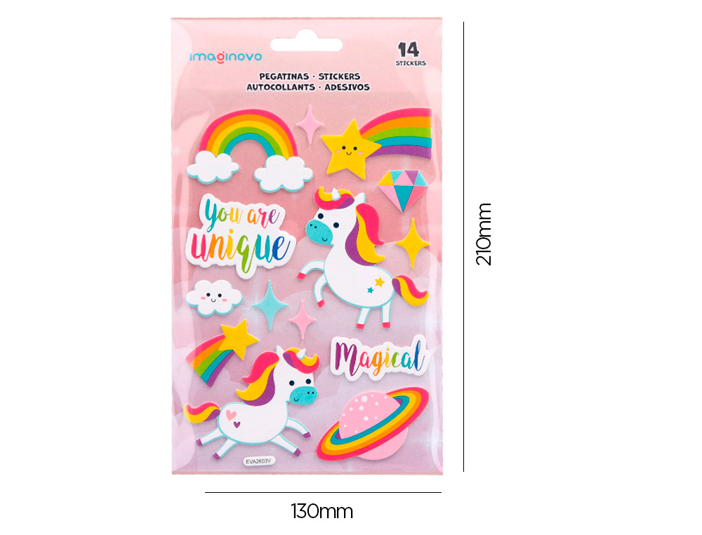 PEGATINAS IMAGINOVO UNICORNIOS MAGIC DREAMS CON RELIEVE 210X130 MM EN BLISTER