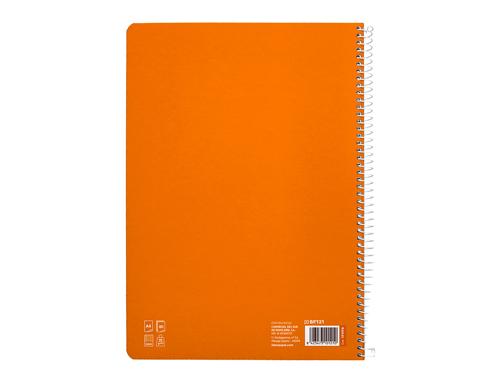 CUADERNO ESPIRAL LIDERPAPEL A4 PAUTAGUIA TAPA BLANDA 80H 75 GR CUADRO PAUTADO 5MM COLOR NARANJA
