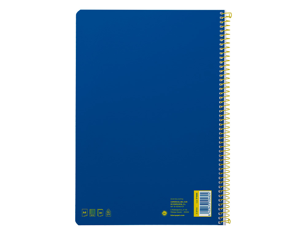 CUADERNO ESPIRAL LIDERPAPEL A4 SMART TAPA BLANDA 80H 75GR CUADRO 4MM CON MARGEN COLOR AZUL OSCURO