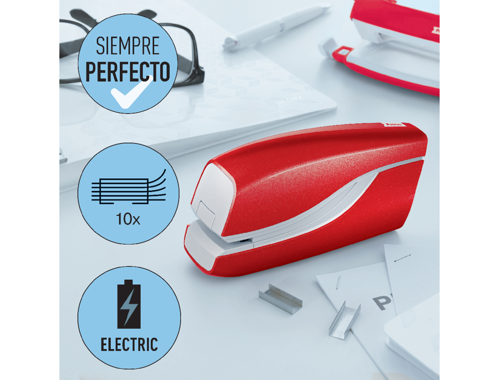 AGRAFADOR PETRUS ELECTRICA E-310 CONTACTLESS VERMELHO METALIZADO CAPACIDADE 12 FOLHAS USA AGRAFES Nº 10