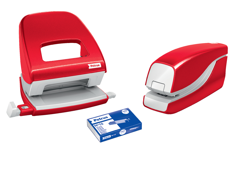 AGRAFADOR PETRUS ELECTRICA E-310 CONTACTLESS VERMELHO METALIZADO CAPACIDADE 12 FOLHAS USA AGRAFES Nº 10