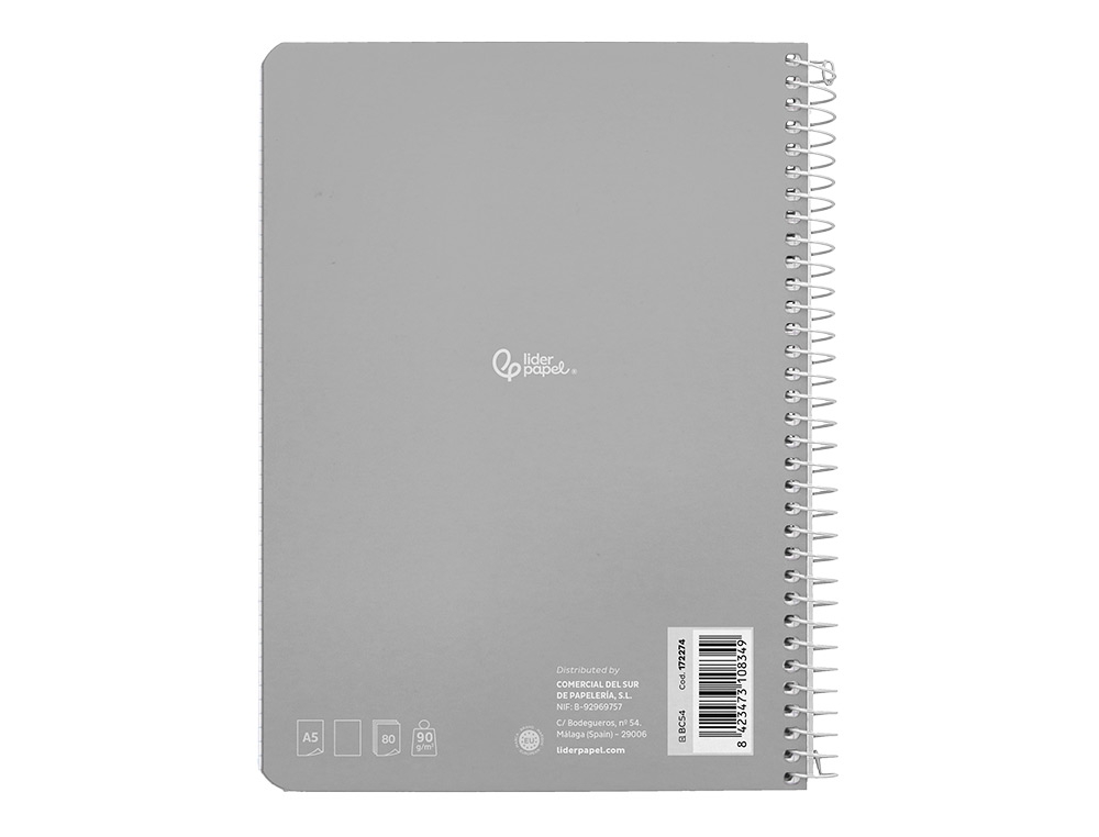 CUADERNO ESPIRAL LIDERPAPEL A5 WITTY TAPA DURA 80H 90GR LISO SIN MARGEN COLORES SURTIDOS