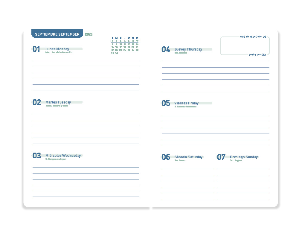 AGENDA ESCOLAR LIDERPAPEL 25-2 6 ESPIRAL CLASSIC AZUL TURQUESA SEMANA VISTA A5 BILINGÜE PAPEL FSC 70 GR