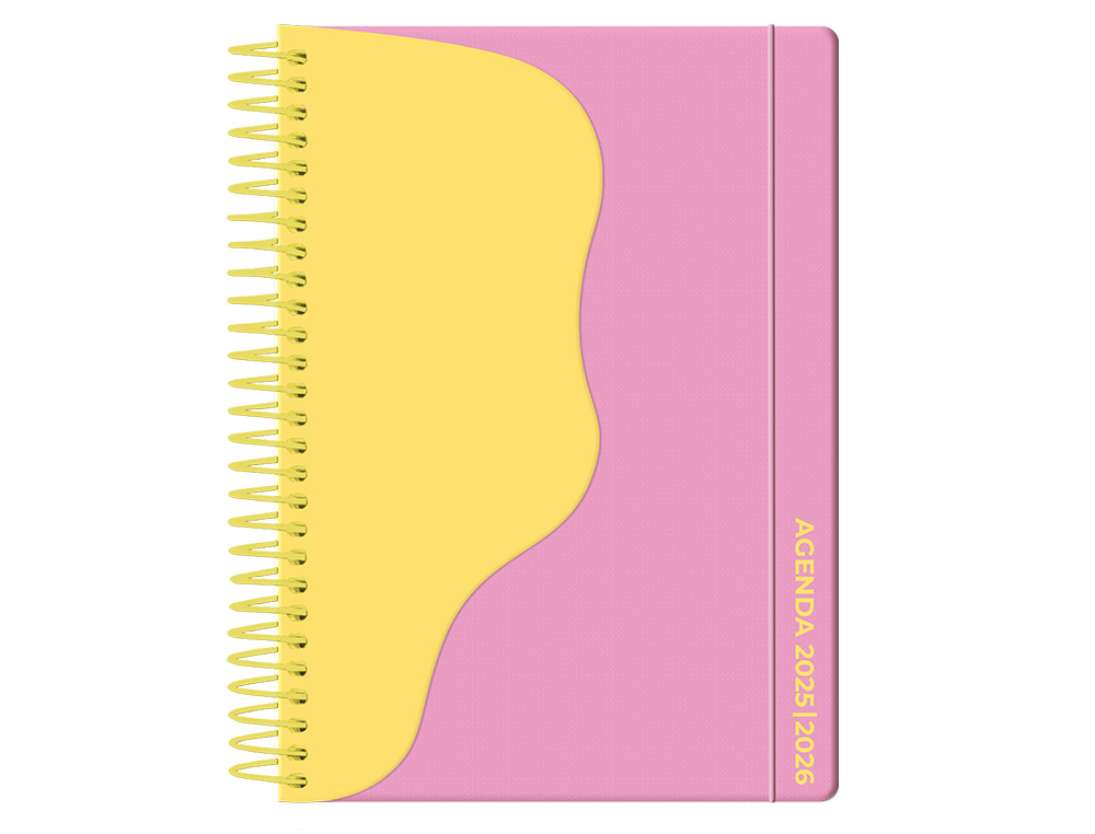 AGENDA ESCOLAR LIDERPAPEL 25-26 ESPIRAL WAVES ROSA SEMANA VISTA A5 BILINGÜE PAPEL FSC 80 GR