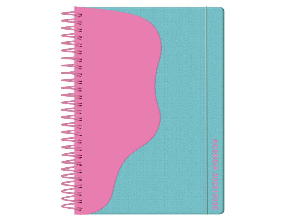AGENDA ESCOLAR LIDERPAPEL 25-26 ESPIRAL WAVES TURQUESA SEMANA VISTA A5 BILINGÜE PAPEL FSC 80 GR