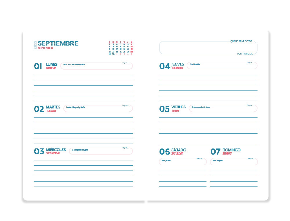 AGENDA ESCOLAR LIDERPAPEL 25-26 ESPIRAL WAVES TURQUESA SEMANA VISTA A5 BILINGÜE PAPEL FSC 80 GR