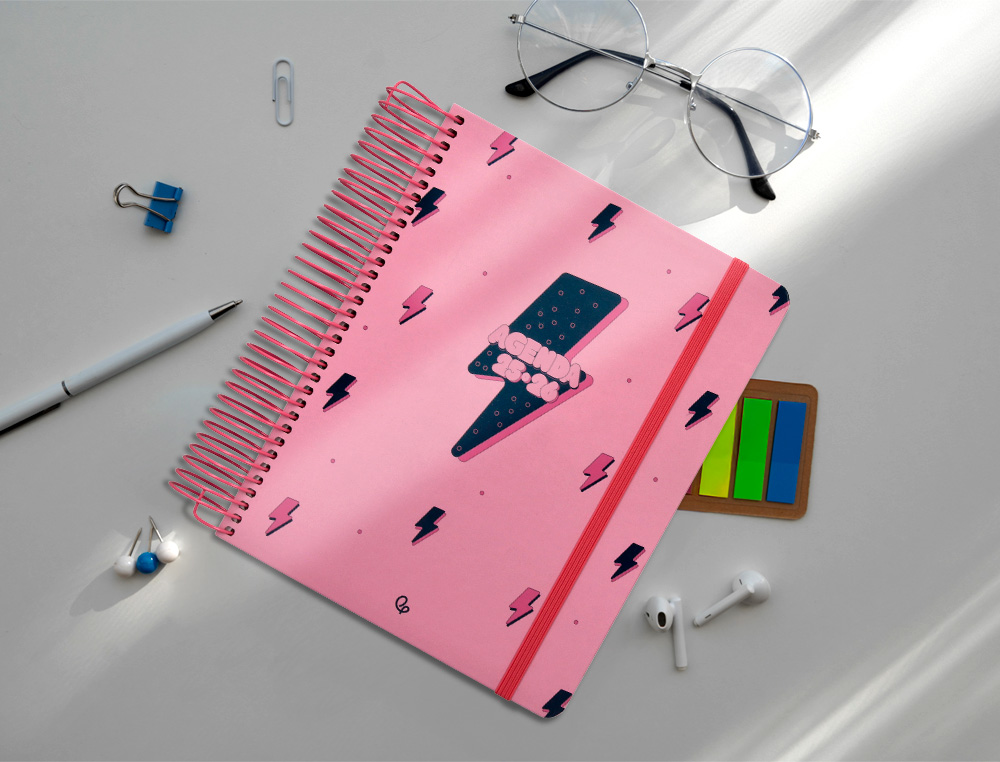 AGENDA ESCOLAR LIDERPAPEL 25-26 ESPIRAL PATTERNS RAYOS ROSA DIA PAGINA A5 BILINGE PAPEL FSC 80 GR