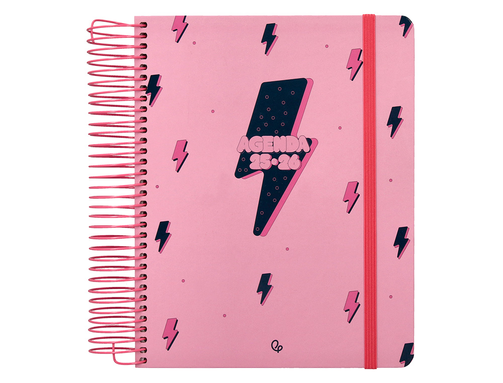 AGENDA ESCOLAR LIDERPAPEL 25-26 ESPIRAL PATTERNS RAYOS ROSA DIA PAGINA A5 BILINGE PAPEL FSC 80 GR
