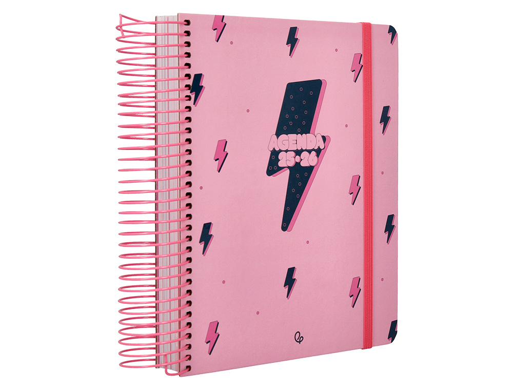 AGENDA ESCOLAR LIDERPAPEL 25-26 ESPIRAL PATTERNS RAYOS ROSA DIA PAGINA A5 BILINGE PAPEL FSC 80 GR